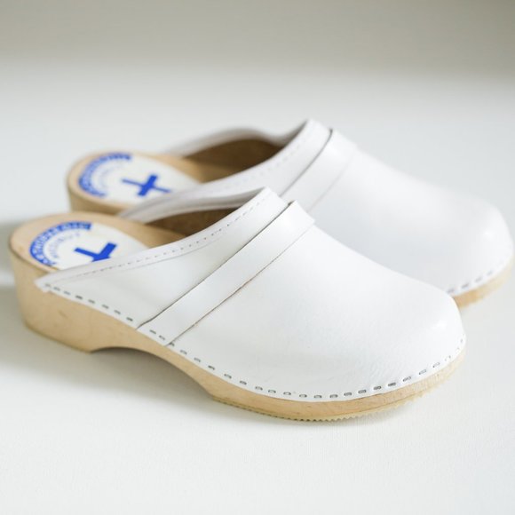 Unbranded | Vintage Shoes - Vintage Brand New White Leather Handmade Clogs